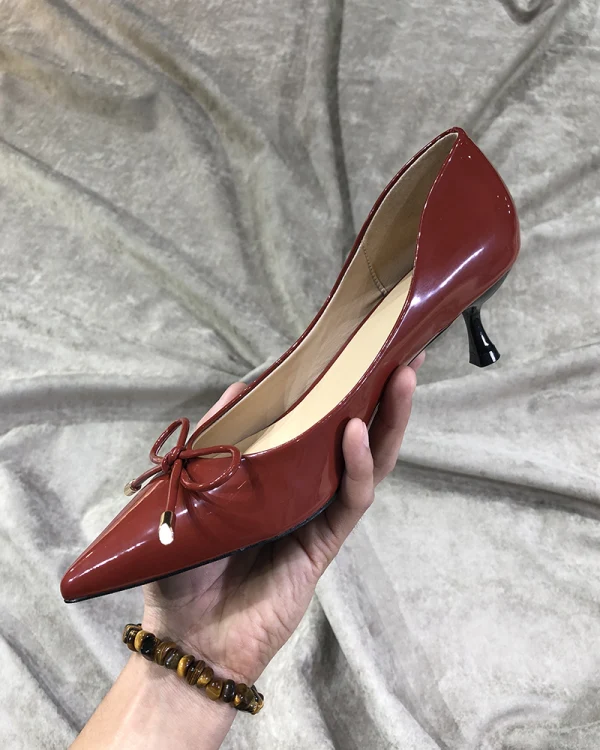 Chic / Beautiful Burgundy Street Wear Leather Pumps 2020 Bow 3 cm Stiletto Heels Pointed Toe Low Heel Pumps