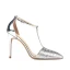Chic / Beautiful Silver Evening Party Leather Womens Shoes 2020 Patent Leather T-Strap 10 cm Stiletto Heels Pointed Toe Heels