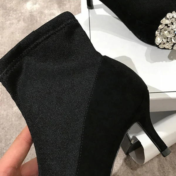 Edles Schwarz Freizeit Stiefel Damen 2020 Strass Schleife 6 cm Stilettos Spitzschuh Stiefel