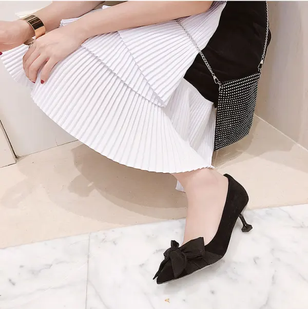 Chic / Belle Noire Désinvolte Noeud Escarpins 2020 5 cm Talons Aiguilles À Bout Pointu Escarpins