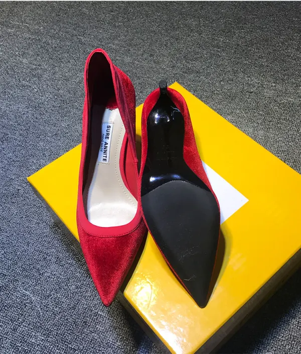 Modest / Simple Casual Burgundy Suede Pumps 2020 8 cm Stiletto Heels Pointed Toe Pumps