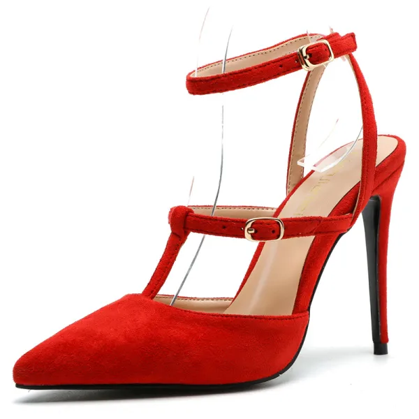 Mode Nues Vêtement de rue Cuir Sandales Femme 2020 Bride Cheville 10 cm Talons Aiguilles À Bout Pointu Sandales