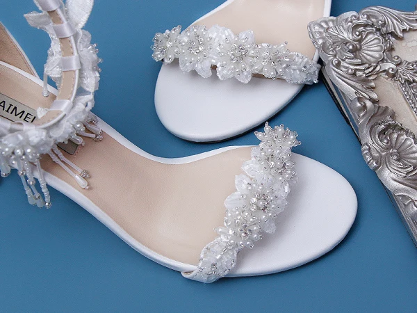 Amazing / Unique Ivory Wedding Wedding Shoes 2020 Beading Tassel Pearl Rhinestone Appliques 9 cm Stiletto Heels Open / Peep Toe Heels
