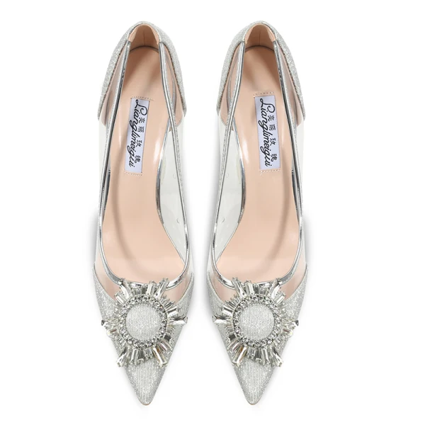 Sexy Silver Street Wear Glitter Pumps 2020 Crystal Rhinestone 9 cm Stiletto Heels Pointed Toe Pumps