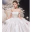 High-end Ivory Satin Wedding Dresses 2020 Ball Gown Off-The-Shoulder Pearl Lace Flower Sleeveless Backless Cathedral Train