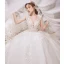 Luxury / Gorgeous Ivory Wedding Dresses 2020 Ball Gown Scoop Neck Beading Lace Flower Long Sleeve Backless Cathedral Train