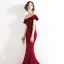Chic / Beautiful Burgundy Evening Dresses  2020 Trumpet / Mermaid Off-The-Shoulder Beading Lace Flower Short Sleeve Backless Floor-Length / Long Formal Dresses