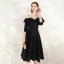 Chic / Belle Noire Robe De Soirée 2020 Princesse Daim Encolure Dégagée 1/2 Manches Mi-Longues Robe De Ceremonie