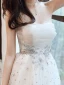 Fashion Champagne Evening Dresses  2020 A-Line / Princess Strapless Beading Star Lace Flower Sleeveless Backless Floor-Length / Long Formal Dresses