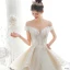 Luxury / Gorgeous Champagne Wedding Dresses 2020 A-Line / Princess Off-The-Shoulder Beading Rhinestone Sequins Lace Flower Sleeveless Backless Royal Train