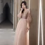 Simple Rougissant Rose Daim Robe Demoiselle D'honneur 2021 Princesse V-Cou Manches Courtes Dos Nu Longue Robe Pour Mariage