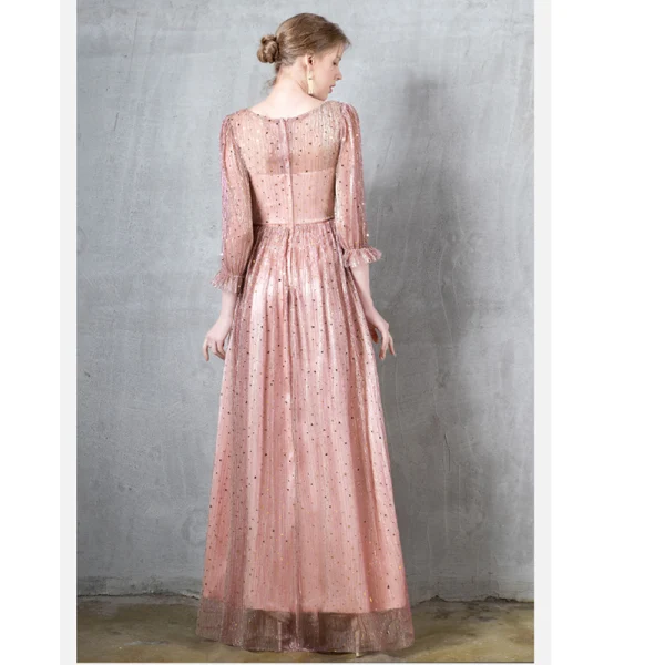 Charming Burgundy Evening Dresses 2020 A-Line / Princess Scoop Neck Star Sequins Ruffle 3/4 Sleeve Floor-Length / Long Formal Dresses