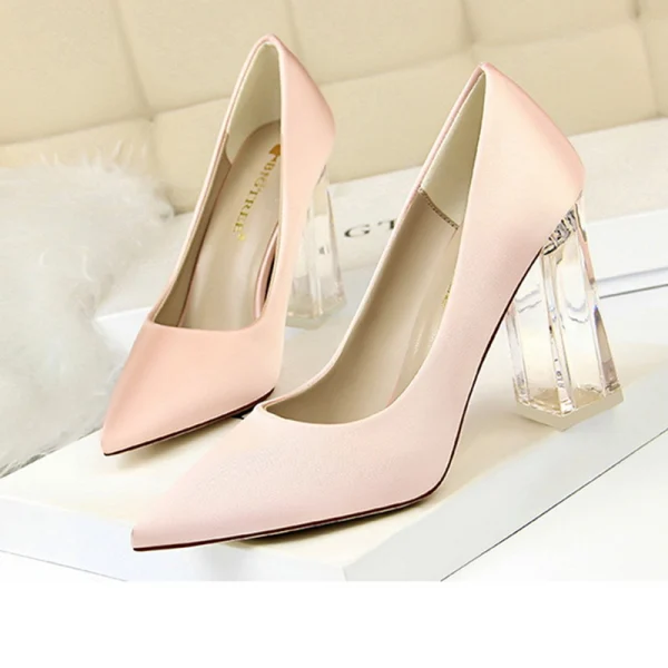 Chic / Beautiful Red Casual Satin Pumps 2020 10 cm Crystal Thick Heels Pointed Toe Pumps