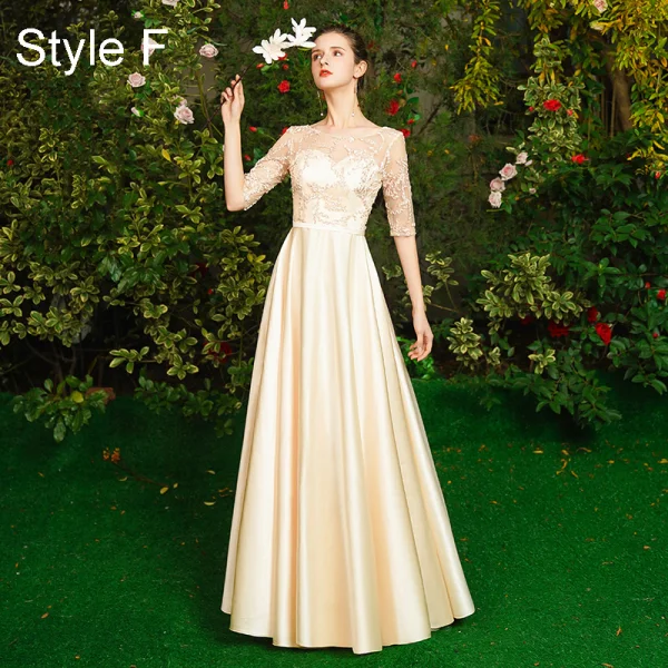 Simple Gris Robe Demoiselle D'honneur 2021 Princesse Encolure Dégagée 1/2 Manches Dos Nu Longue Robe Pour Mariage