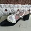 Elegante Schwarz Datierung Leder Damenschuhe 2020 Perle Knöchelriemen 7 cm Thick Heels Spitzschuh High Heels