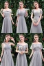 Simple Gris Robe Demoiselle D'honneur 2021 Princesse De l'épaule Manches Courtes Dos Nu Longue Robe Pour Mariage