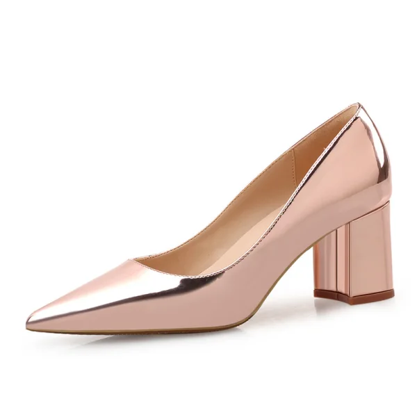Chic / Beautiful Nude Office OL Pumps 2020 Patent Leather 6 cm Thick Heels Pointed Toe Pumps