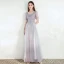 Modest / Simple Grey Bridesmaid Dresses 2021 A-Line / Princess Square Neckline Beading Lace Flower Short Sleeve Backless Floor-Length / Long Wedding Party Dresses