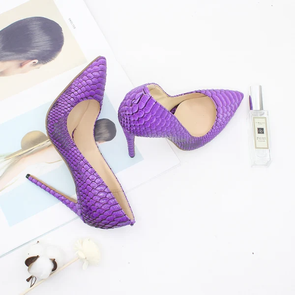 Schöne Schwarz Abend Schlangenhautmuster Pumps 2020 12 cm Stilettos Spitzschuh Pumps