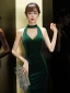 Sexy Dark Green Suede Evening Dresses  2020 Trumpet / Mermaid Scoop Neck Rhinestone Sleeveless Floor-Length / Long Formal Dresses