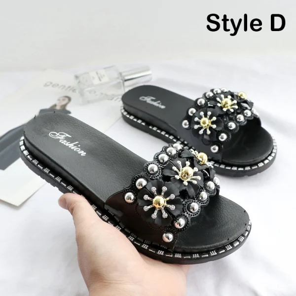 Abordable Rougissant Rose Désinvolte Plage Pantoufle & Tongs 2020 Fleur Perle Paillettes Peep Toes / Bout Ouvert Plate Chaussures Femmes