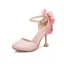 Lovely Candy Pink Dating Womens Shoes 2020 Pearl Bow Ankle Strap Round Toe 9 cm Stiletto Heels Heels