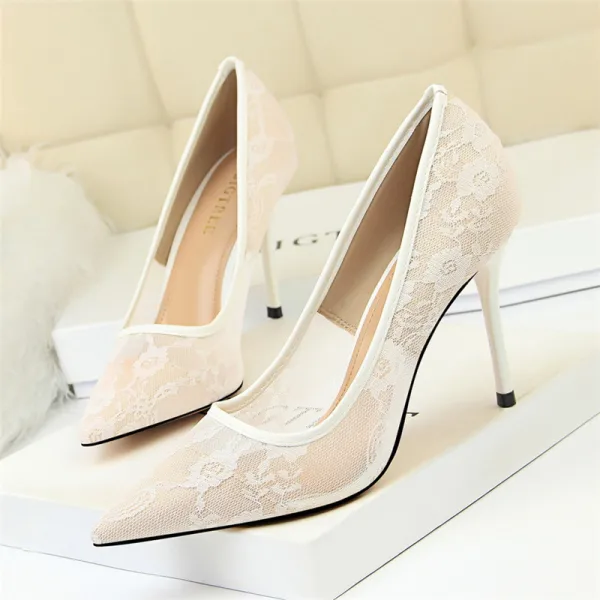 Fine Elfenben Brudesko 2018 Blonder 10 cm Stiletthæler Spisse Bryllup Pumps