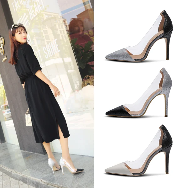 Charming Silver Evening Party Sequins Pumps 2020 10 cm Stiletto Heels Pointed Toe Pumps