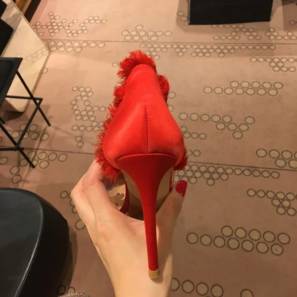Piękne Czerwone Bal Skórzany Czółenka 2020 Kutas 10 cm Szpilki Szpiczaste Czółenka