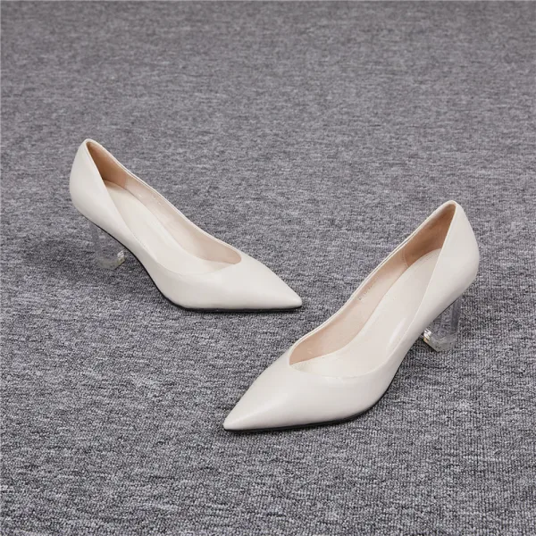 Modest / Simple Fuchsia Office OL Pumps 2020 Leather 6 cm Crystal Thick Heels Pointed Toe Pumps