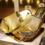 Charmant Doré Soirée Sandales Femme 2020 Glitter Paillettes 9 cm Compensées Peep Toes / Bout Ouvert Sandales