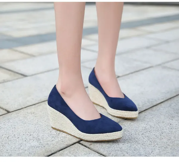 Modest / Simple Black Casual Braid Womens Shoes 2020 10 cm Wedges Pointed Toe