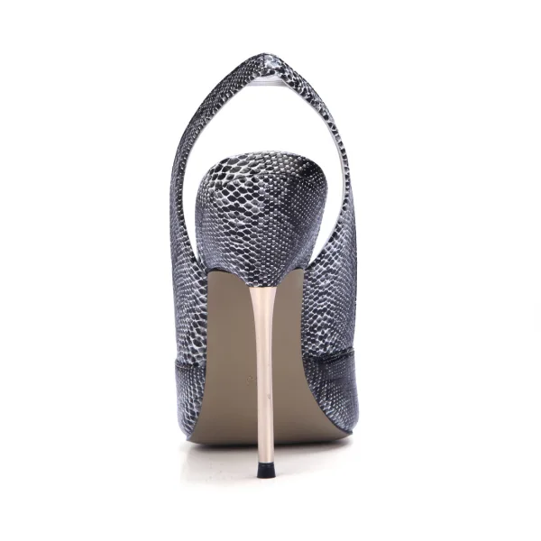 Chic / Beautiful White Street Wear Slingbacks Snakeskin Print Womens Sandals 2020 11 cm Stiletto Heels Open / Peep Toe Sandals