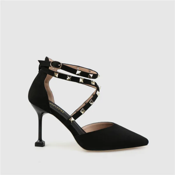 Schöne Beige Datierung Sandalen Damen 2020 Niet X-Riemen 8 cm Stilettos Spitzschuh Sandaletten