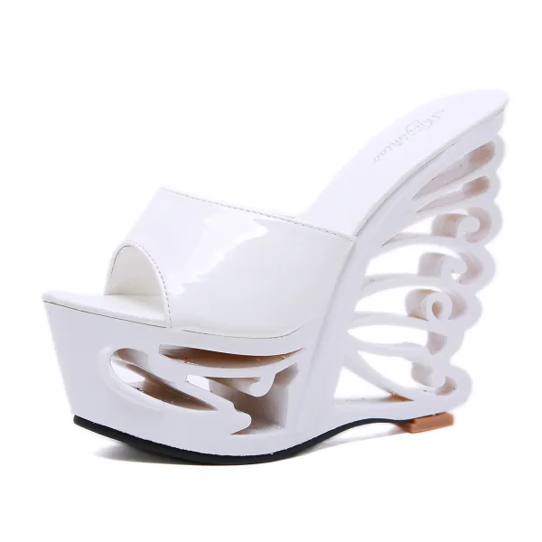 Fashion White Street Wear Womens Sandals 2020 14 cm Wedges Open / Peep Toe Sandals