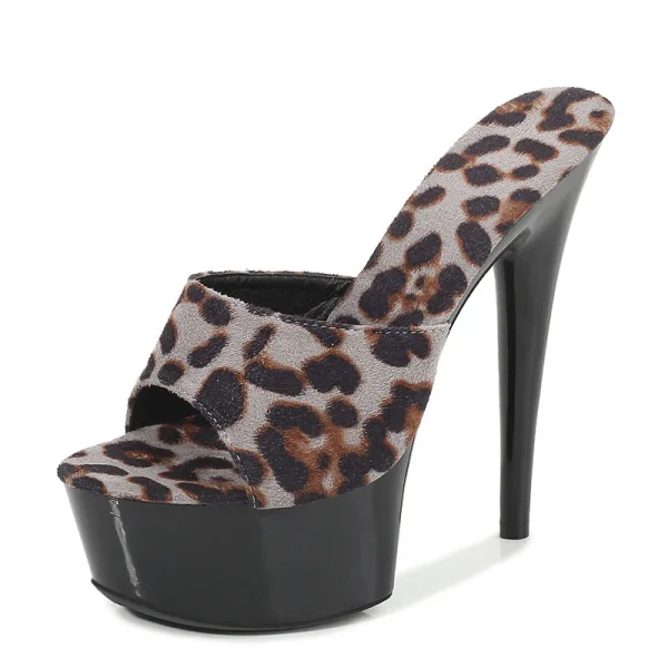 Sexy Brown Rave Club Leopard Print Womens Sandals 2020 15 cm Stiletto Heels Open / Peep Toe Sandals