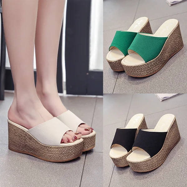 Abordable Vert Désinvolte Tresser Sandales Femme 2020 10 cm Compensées Peep Toes / Bout Ouvert Sandales