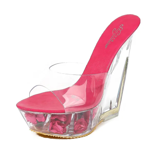 Transparent Yellow Rave Club Womens Sandals 2020 15 cm Wedges Open / Peep Toe Sandals