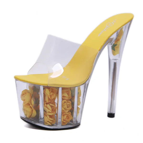 Charmant Bleu Jardin / Extérieur Sandales Femme 2020 17 cm Talons Aiguilles Peep Toes / Bout Ouvert Sandales
