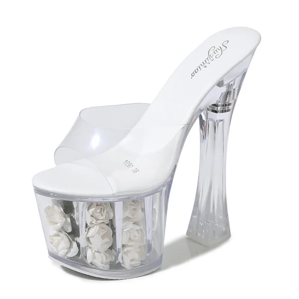 Chic / Belle Blanche Jardin / Extérieur Cristal Sandales Femme 2020 17 cm Talons Épais Peep Toes / Bout Ouvert Sandales