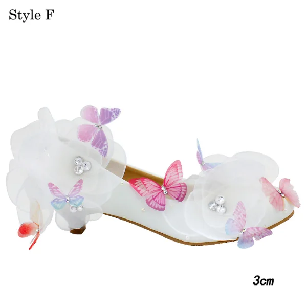 Chic / Beautiful White Wedding Shoes 2018 Leather Butterfly Flower Rhinestone 14 cm Stiletto Heels Pointed Toe Wedding Pumps