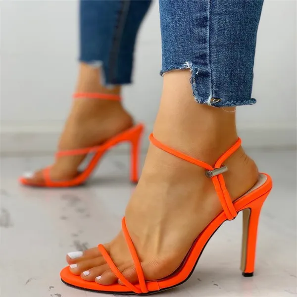 Sexy Orange Casual Womens Sandals 2020 Ankle Strap 10 cm Stiletto Heels Open / Peep Toe Sandals