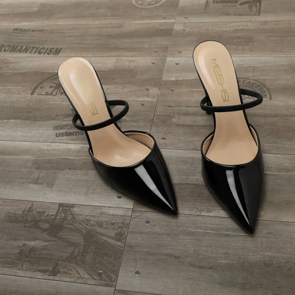 Chic / Beautiful Black Dating Womens Sandals 2020 Patent Leather 10 cm Stiletto Heels Pointed Toe Sandals