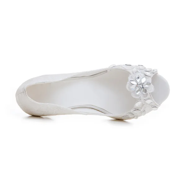 Charming White Wedding Shoes 2020 Rhinestone Lace Flower 12 cm Stiletto Heels Open / Peep Toe Wedding Pumps