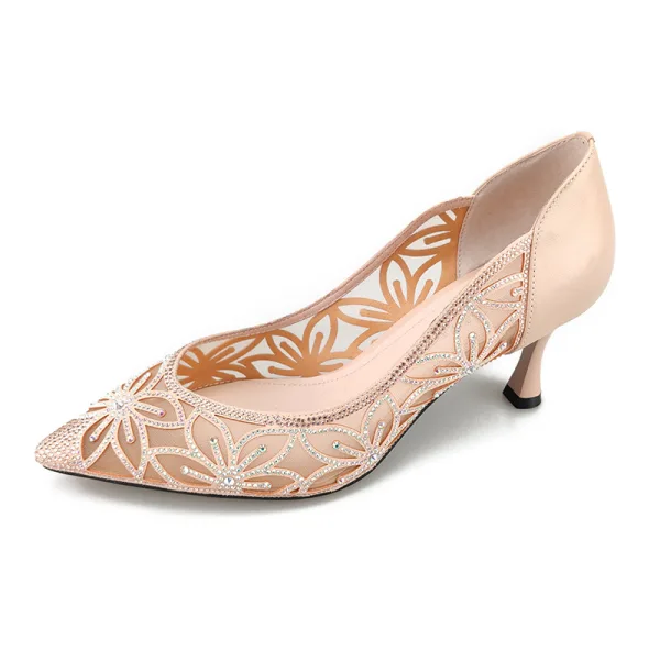 Charmant Beige Datierung Durchbohrt Pumps 2020 Leder Strass 6 cm Stilettos Spitzschuh Pumps
