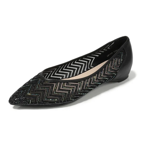 Chic / Belle Noire Désinvolte Plat Chaussures Femmes 2020 Cuir Faux Diamant À Bout Pointu