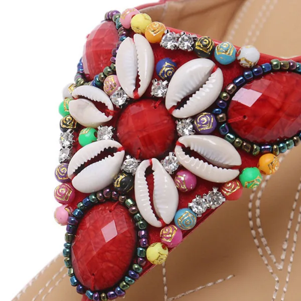 Bohême Rouge Plage Pantoufle & Tongs 2020 Cristal Faux Diamant Plateforme Peep Toes / Bout Ouvert Plat Chaussures Femmes
