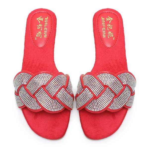 Bohemia Black Casual Rhinestone Flat Slipper & Flip flops 2020 Open / Peep Toe Womens Shoes