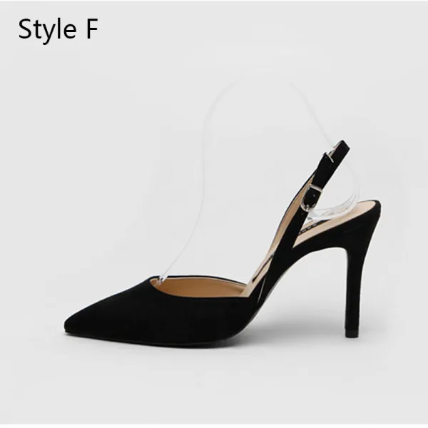 Schlicht Beige Büro OL Slingpumps Sandalen Damen 2020 Wildleder 8 cm Stilettos Spitzschuh Sandaletten