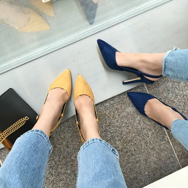 Schlicht Beige Büro OL Slingpumps Sandalen Damen 2020 Wildleder 10 cm Stilettos Spitzschuh Sandaletten